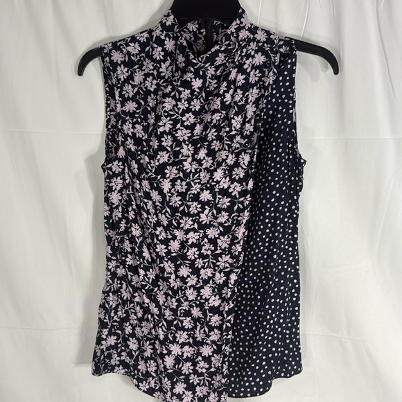 Rebecca Taylor Silk Blend Navy and Pink Floral Zip Shirt - Picture 1 of 9